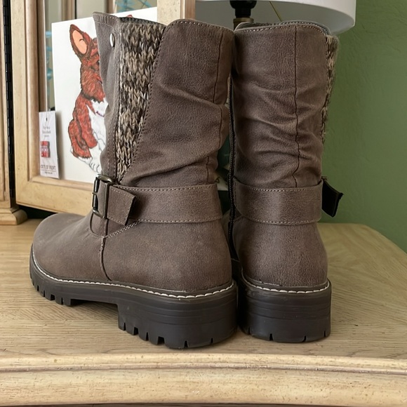Cliffs Dark Taupe Biker Boots with Knit Detail - Picture 5 of 7
